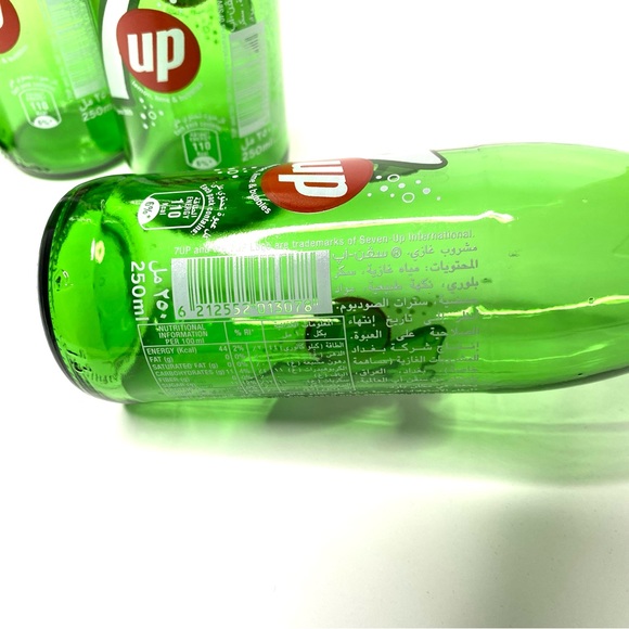 7up Soda Retro 250ml Art Middle East Arabic Script Empty Glass Bottles Set Of 4 - Picture 5 of 5